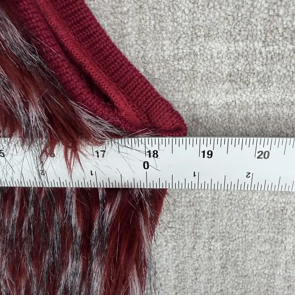 Kikit Vest Womens M Red Faux Fur Lined Full Zip Knit Short Sleeveless Casual